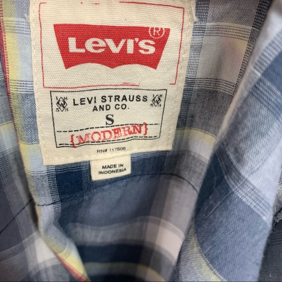 Levi Strauss Blue Plaid Pearl Snap Short Sleeve Shirt - Picture 7 of 8